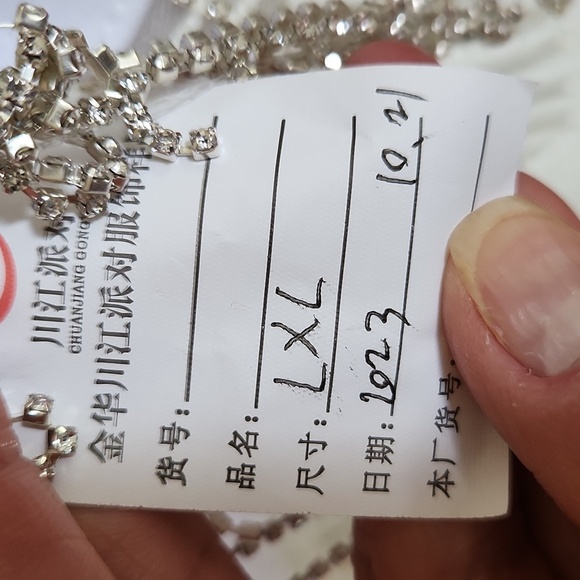 White Fringe Women's Top, With Rhinestone Fringe, L/XL - Picture 3 of 3